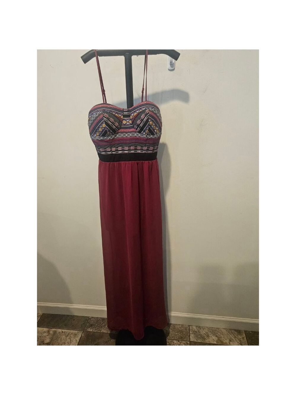 Women's JUSTFAB BOHO Maxi Dress M Red Black Geometric Print Strapless/Straps